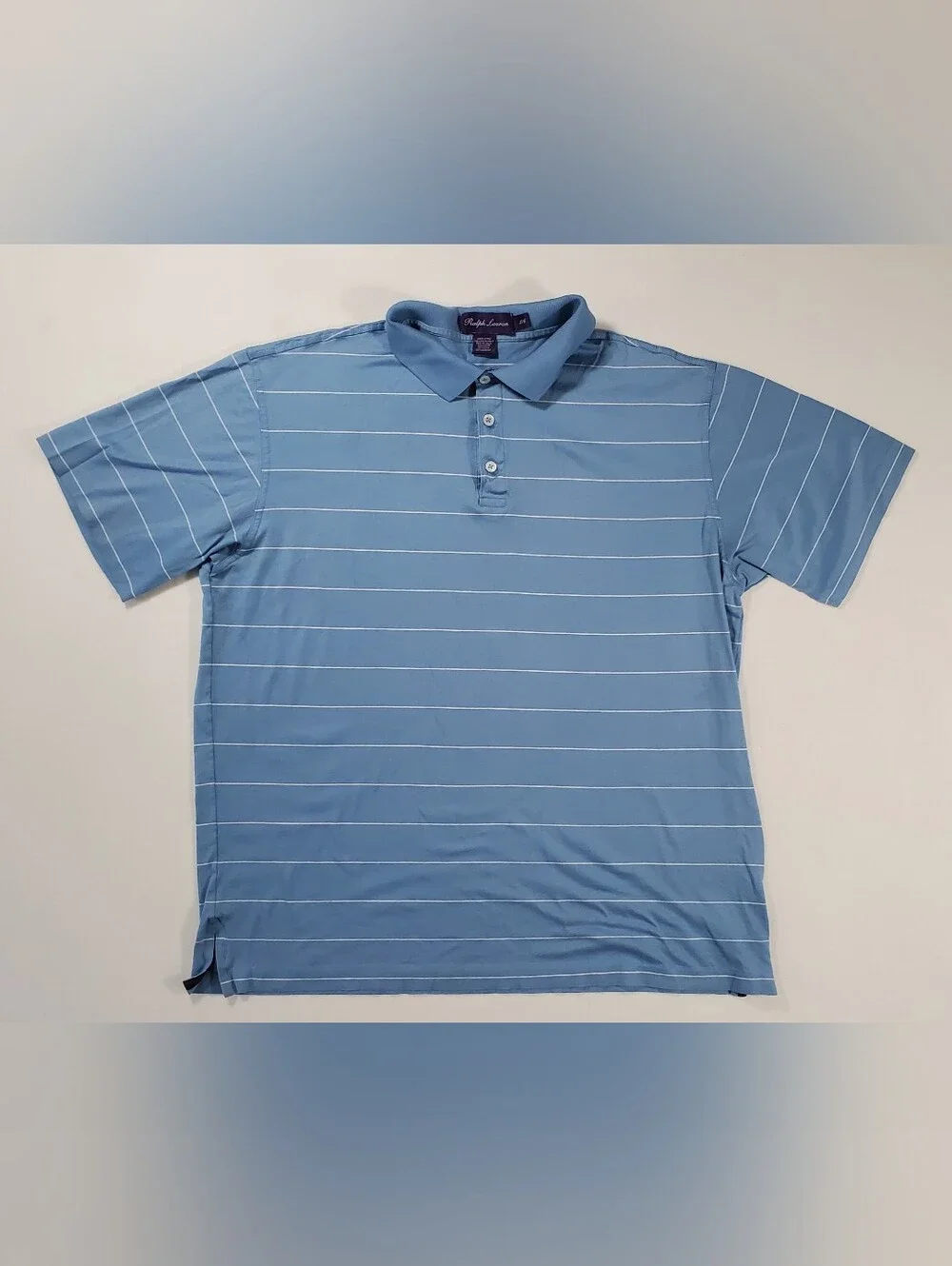 Ralph Lauren Purple Label Blue Striped 100% Cotton Polo Shirt Sz L Made In Italy